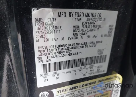 2013 Ford Expedition Limited z USA, uszkodzony, nr VIN 1FMJU2A59DEF43818